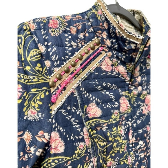 Free People Meadow Navy and Pink Floral Bomber Jacket - Picture 2 of 8
